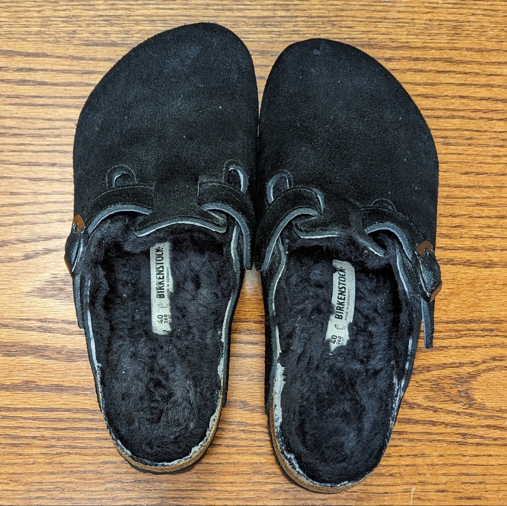 Birkenstock Boston Shearling Suede Leather Black 40